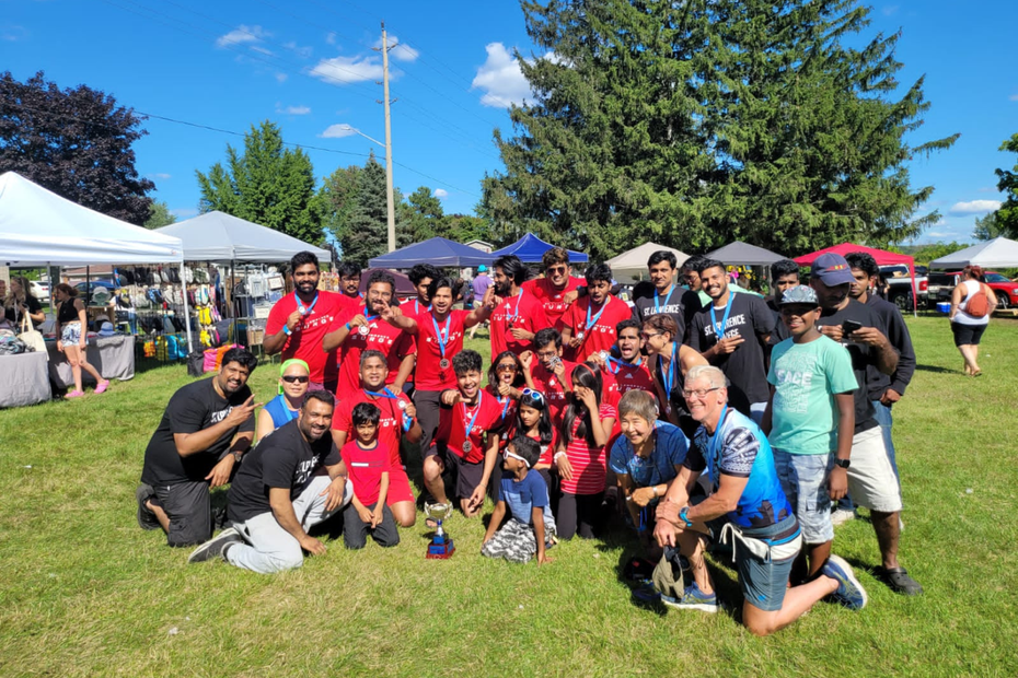 The team of SLC students pose together at the Cornwall dragon boat race